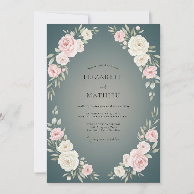 Charcoal Cream Peony Wedding Invitation (Front)
