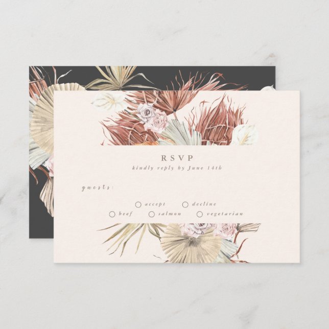 Charcoal & Creams | Pampas Grass Floral Wedding RSVP Card (Front/Back)