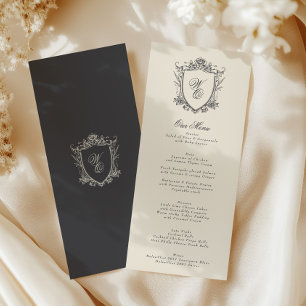 Charcoal Crest Vintage Beige Classic Wedding Menu