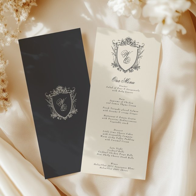  Charcoal Crest Vintage Beige Classic Wedding Menu (Creator Uploaded)