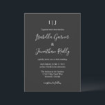 Charcoal Dark Grey Minimalist Script Wedding Names Invitation<br><div class="desc">This wedding invitation features the couple's names in flowing white script on a deep charcoal background, with their initials and a divider at the top and all the ceremony details in clean white type below. The dark background and white type give it a dramatic, elegant look that works beautifully for...</div>