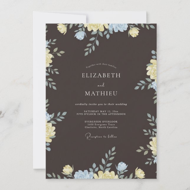 Charcoal Distinctive Floral Wedding Invitation (Front)