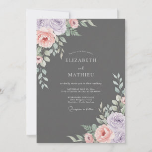 Charcoal Divine Peony Wedding Invitation