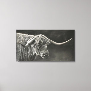 Charcoal Drawing Print Of Longhorn Cow