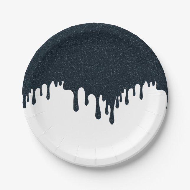 Charcoal Drip on White Party Plate – Customisable (Front)