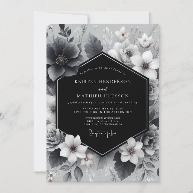 Charcoal Floral Artistry Wedding Invitation (Front)