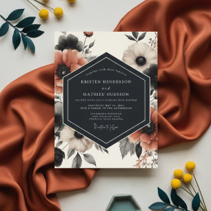 Charcoal Floral Moody Romance Wedding Invitation