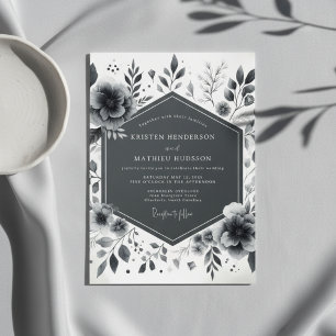 Charcoal Floral Moody Wedding Invitation