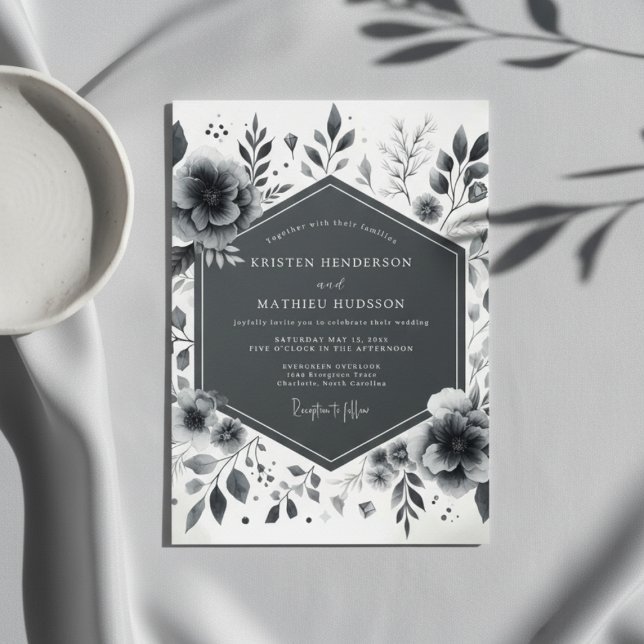Charcoal Floral Moody Wedding Invitation (Creator Uploaded)