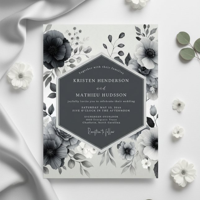Charcoal Floral Romance Wedding Invitation (Creator Uploaded)