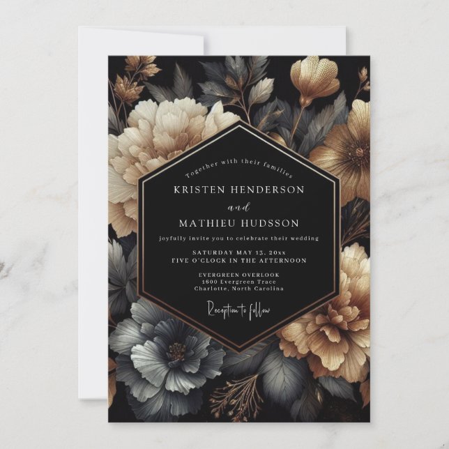 Charcoal Gold Chiaroscuro Wedding Invitation (Front)