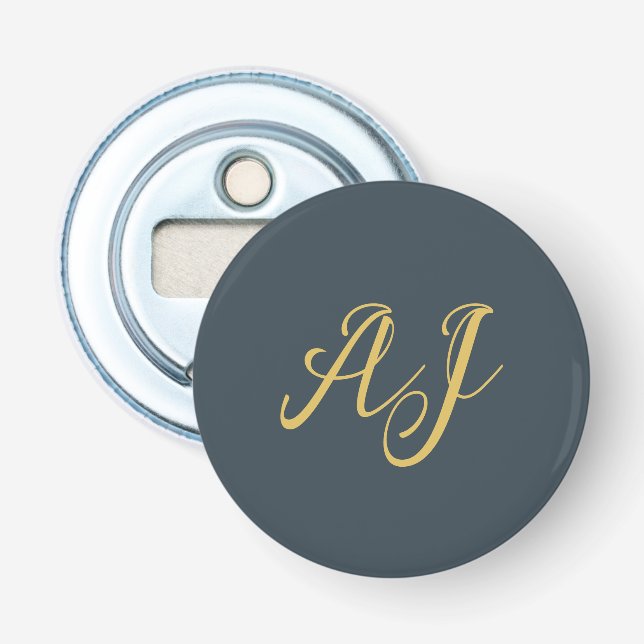 Charcoal Gold Color Monogram Professional Initial Bottle Opener (Front)
