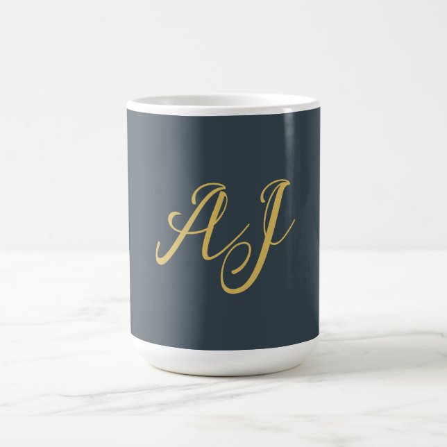 Charcoal Gold Color Monogram Professional Initial Coffee Mug (Center)
