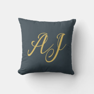 Charcoal Gold Color Monogram Professional Initial Cushion