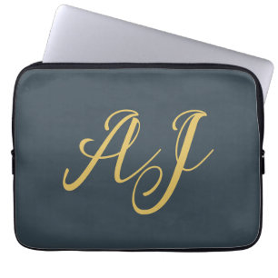 Charcoal Gold Color Monogram Professional Initial Laptop Sleeve