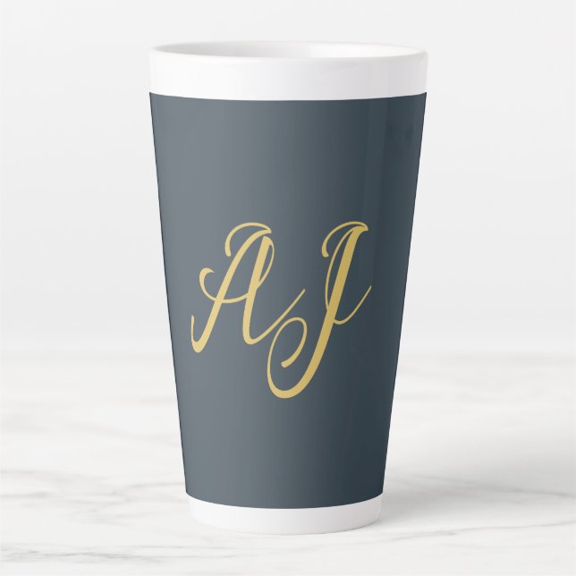 Charcoal Gold Color Monogram Professional Initial Latte Mug (Front)