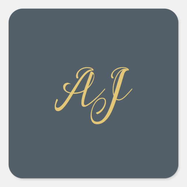 Charcoal Gold Color Monogram Professional Initial Square Sticker (Front)