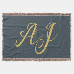 Charcoal Gold Color Monogram Professional Initial Throw Blanket