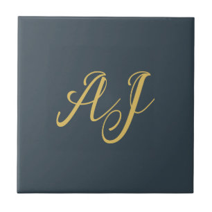 Charcoal Gold Color Monogram Professional Initial Tile