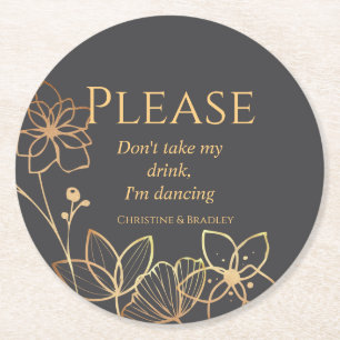 Charcoal & Gold I'm Dancing Round Paper Coaster