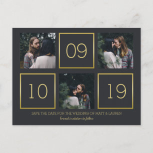 Charcoal & Gold Photo Collage Save the Date Announcement Postcard