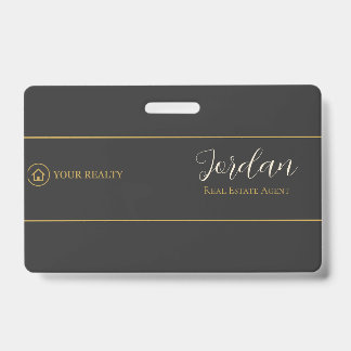 Charcoal Gold Real Estate Agent Logo Employee ID Badge