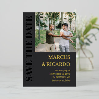 Charcoal & Gold Typography Photo Save the Date
