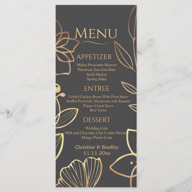 Charcoal & Gold Wedding Menu (Front)