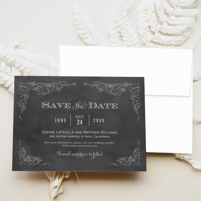 Charcoal Grapevine Vineyard Wedding Save The Date (Creator Uploaded)