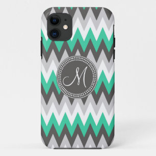 CHARCOAL GRAY AND GREEN CHEVRON iPhone 11 CASE