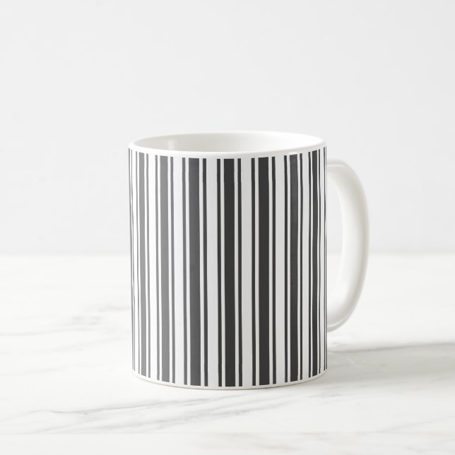Charcoal gray and white candy stripes coffee mug (Front Right)