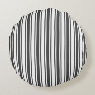 Charcoal gray and white candy stripes round cushion