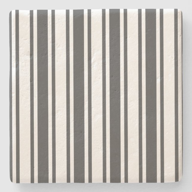 Charcoal gray and white candy stripes stone coaster (Front)