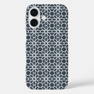Charcoal Gray and White Moroccan Zellige Pattern iPhone 16 Case