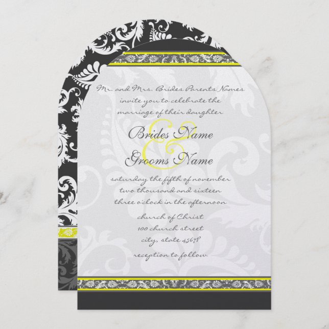 Charcoal Gray and Yellow Wedding Invitations (Front/Back)