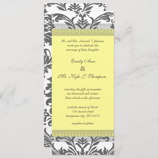 Charcoal Gray and Yellow Wedding Invitations (Front/Back)