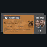 Charcoal Gray & Copper Boarding Pass Wedding Invitation<br><div class="desc">Invite guests to your destination wedding in style with this modern boarding pass wedding invitation. Designed to look like a first-class airline ticket, it features a chic travel theme with a customizable photo, editable flight-style details, and a scannable QR code for easy RSVP. Perfect for destination, tropical, or beach weddings,...</div>