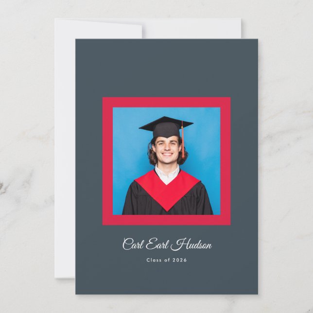 Charcoal Gray Crimson White High School Photo Grad Announcement (Front)