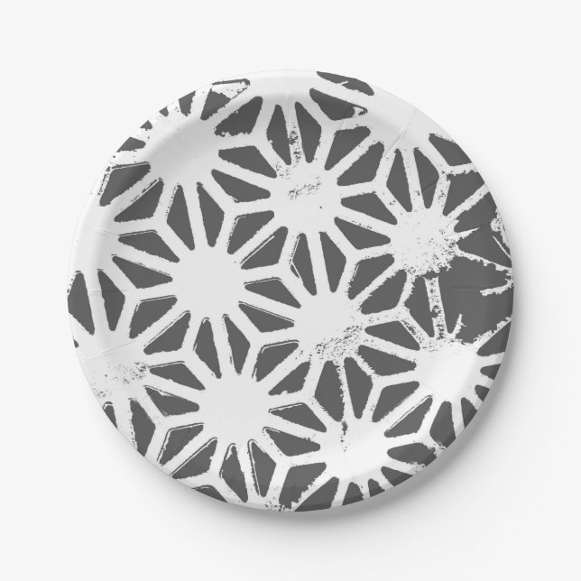 Charcoal gray geometric pattern paper plate (Front)
