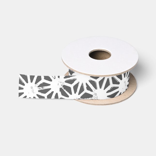 Charcoal gray geometric pattern satin ribbon (Spool)