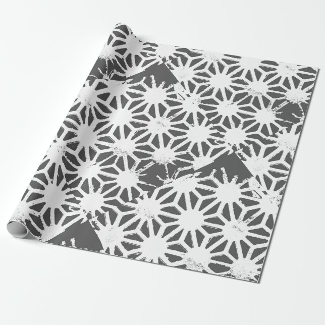 Charcoal gray geometric pattern wrapping paper (Unrolled)