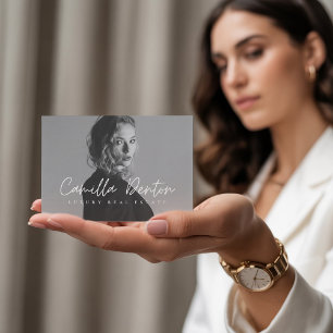 Charcoal Gray Modern Script Luxury Real Estate Business Card