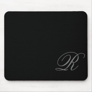 Charcoal Gray Monogram Script Black Mouse Pad