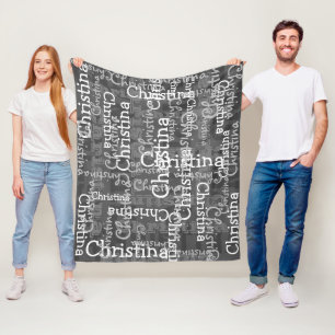 Charcoal Gray Name Collage Personalized Fleece Blanket