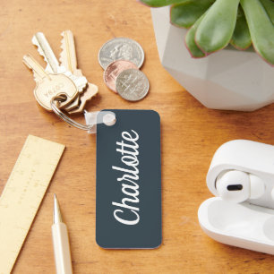 Charcoal Gray & White Custom Name Key Ring