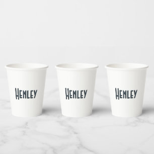 Charcoal Grey 3D Minimalist Modern Name Paper Cups
