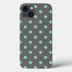Charcoal Grey and Aqua Polka Dots iPhone 13 Case