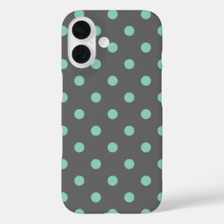 Charcoal Grey and Aqua Polka Dots iPhone 16 Case