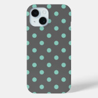 Charcoal Grey and Aqua Polka Dots
