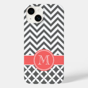 Charcoal Grey and Coral Chevron Monogram Case-Mate iPhone 14 Case